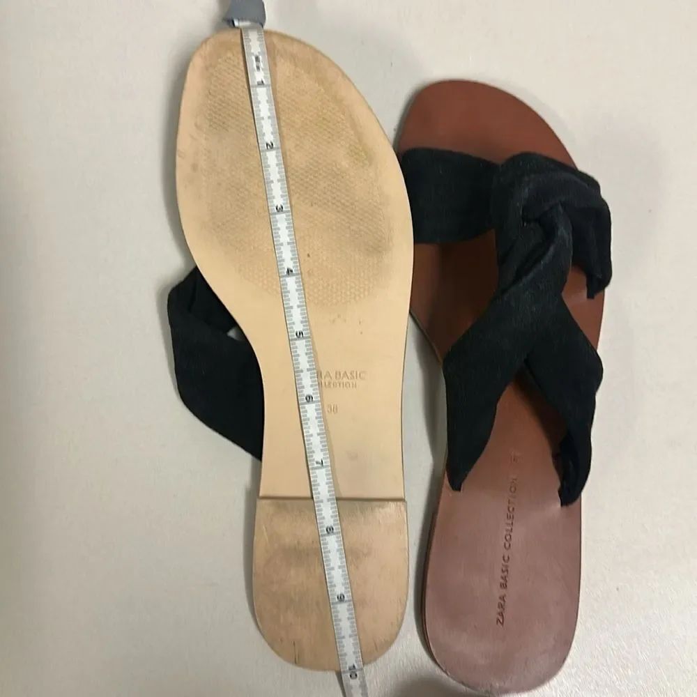 ZARA 38/7-7.5 Black Suede Flat Crossover Straps Knot Flat Slip on Sandals - Picture 12 of 14